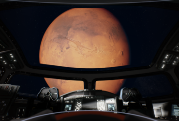 A view of Mars from a spaceship cockpit, in Deliver Us Mars.