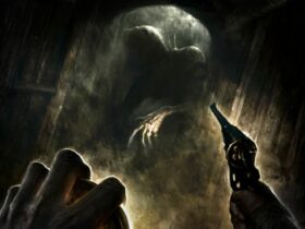 Amnesia promo image aiming revolver at The Beast