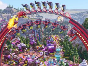 An elaborate roller coaster ride in Park Beyond.