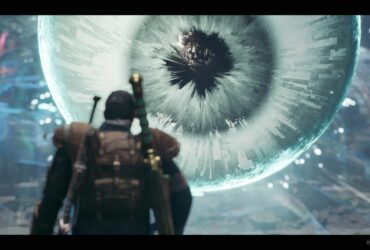 A character being confronted by an enormous eyeball in Remnant 2.